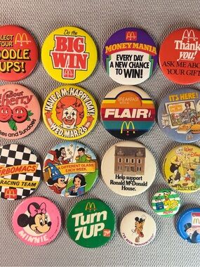 RARE McDonald's and Disney 17 vintage pin-back Buttons lot 1980’s and 1990’s